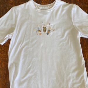 Christopher Banks* EMBROIDERED White T-Shirt *FIREWORKS Patriotic 4th of JULY* S